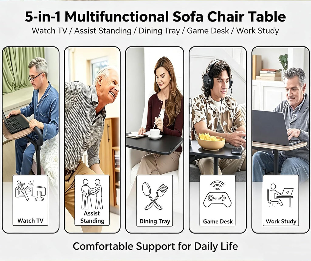 360° Rotating Height Adjustable Overbed Table with Safety Handle, Mobile Laptop Side Table with Cup Holder