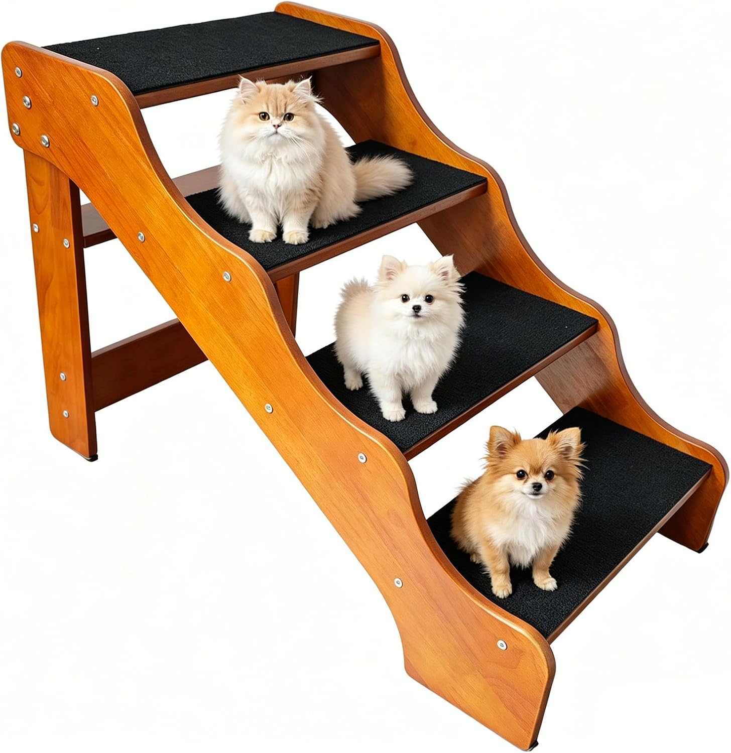 FleiSleep Solid Beech Wood Pet Stairs, Walnut Finish Non-Slip Dog Steps, 2/3/4/5 Steps Available for Sofa Bed RV
