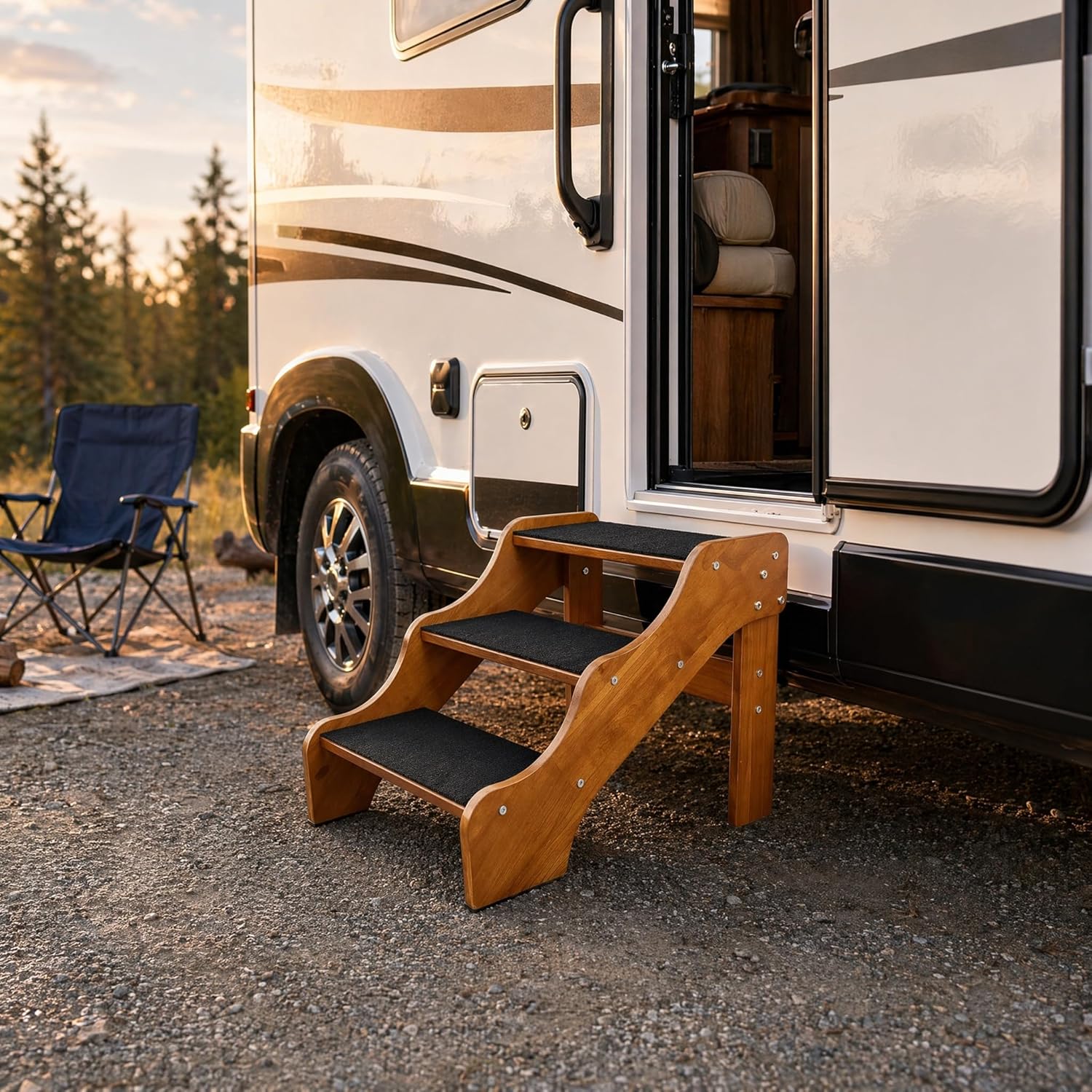 FleiSleep Solid Beech Wood Pet Stairs, Walnut Finish Non-Slip Dog Steps, 2/3/4/5 Steps Available for Sofa Bed RV