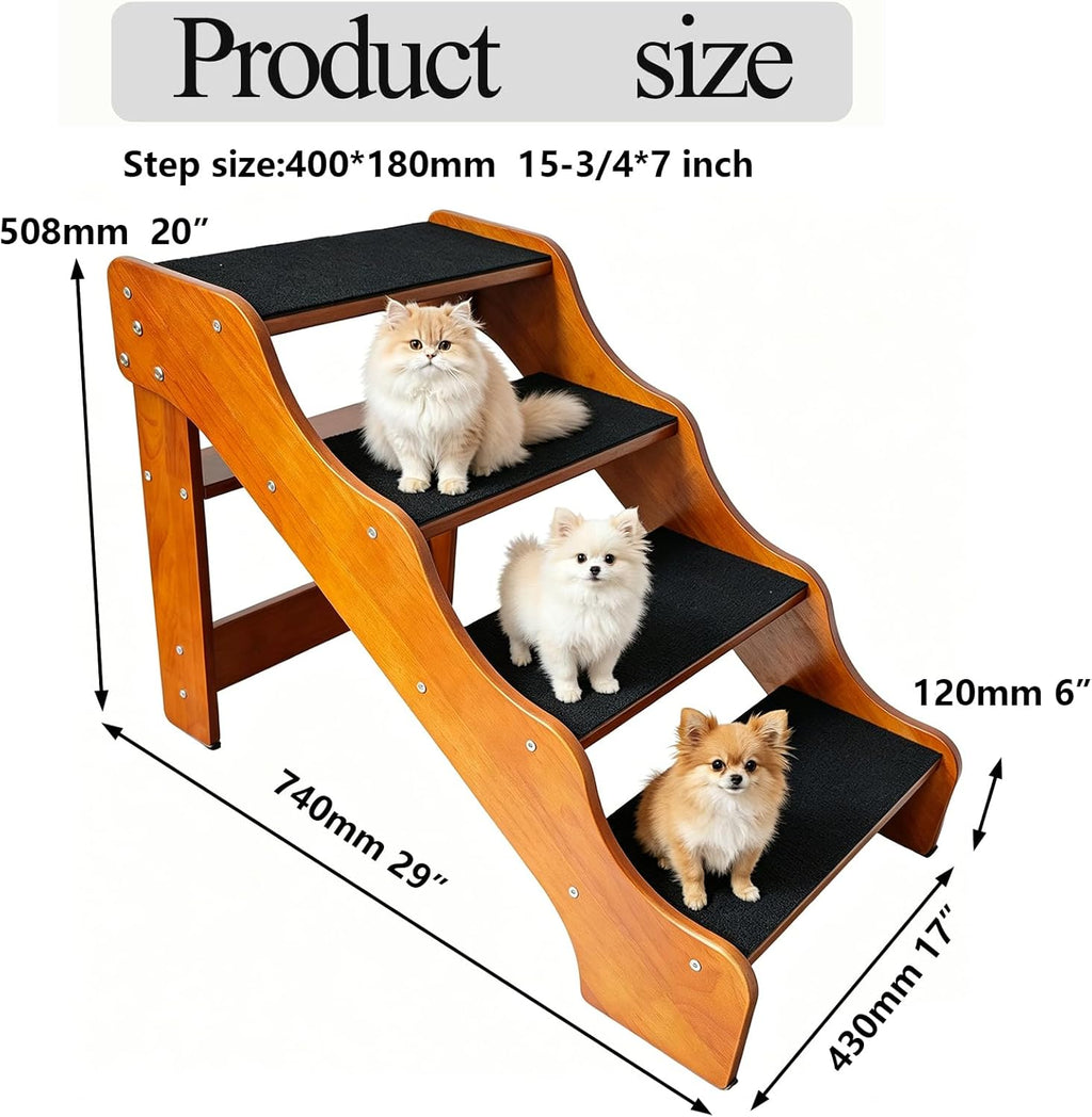 FleiSleep Solid Beech Wood Pet Stairs, Walnut Finish Non-Slip Dog Steps, 2/3/4/5 Steps Available for Sofa Bed RV