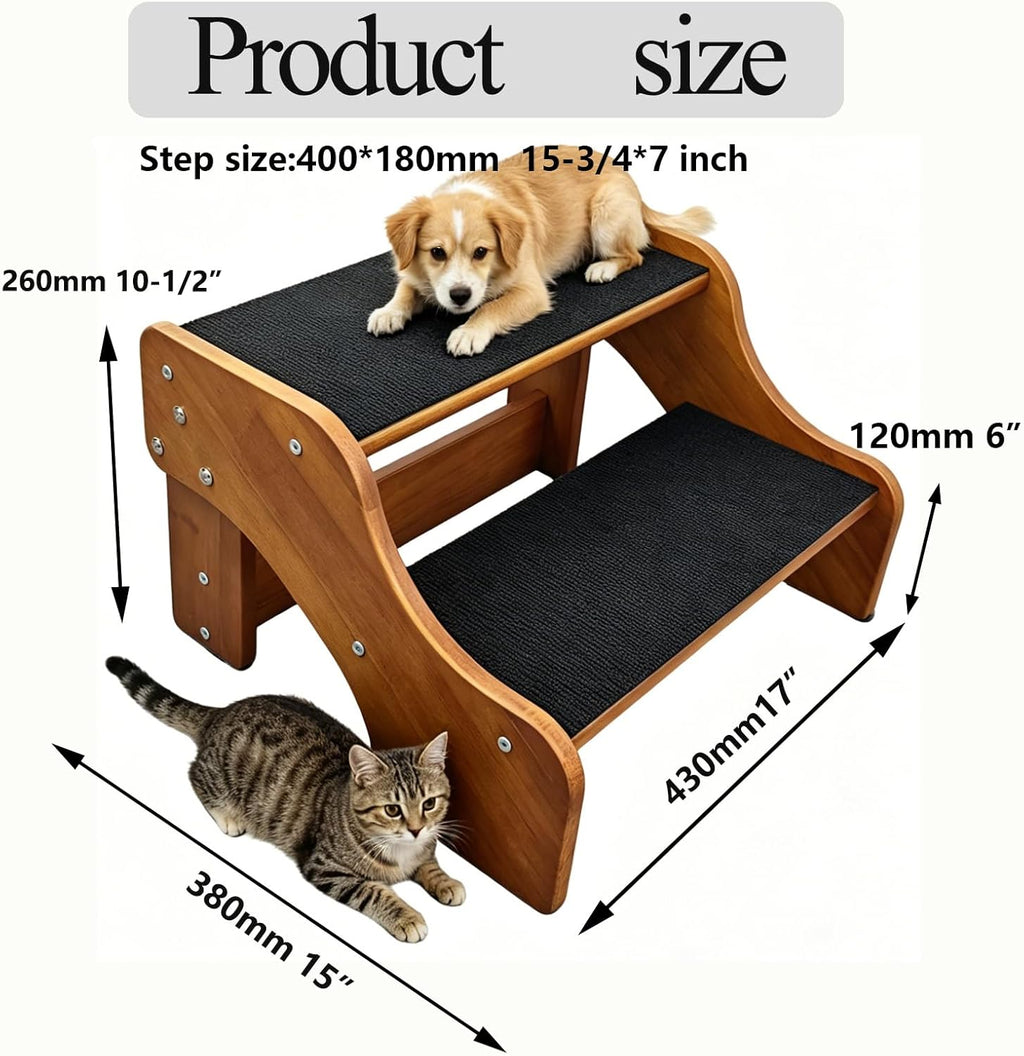 FleiSleep Solid Beech Wood Pet Stairs, Walnut Finish Non-Slip Dog Steps, 2/3/4/5 Steps Available for Sofa Bed RV