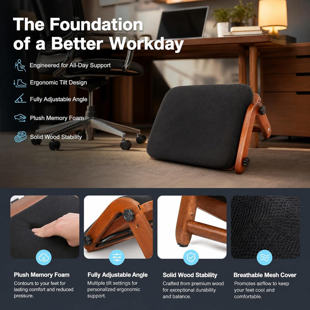 FleiSleep V-Shaped Under Desk Foot Rest Stool, Ergonomic Soft Cushioned Footrest for Office, Gaming & Home Working