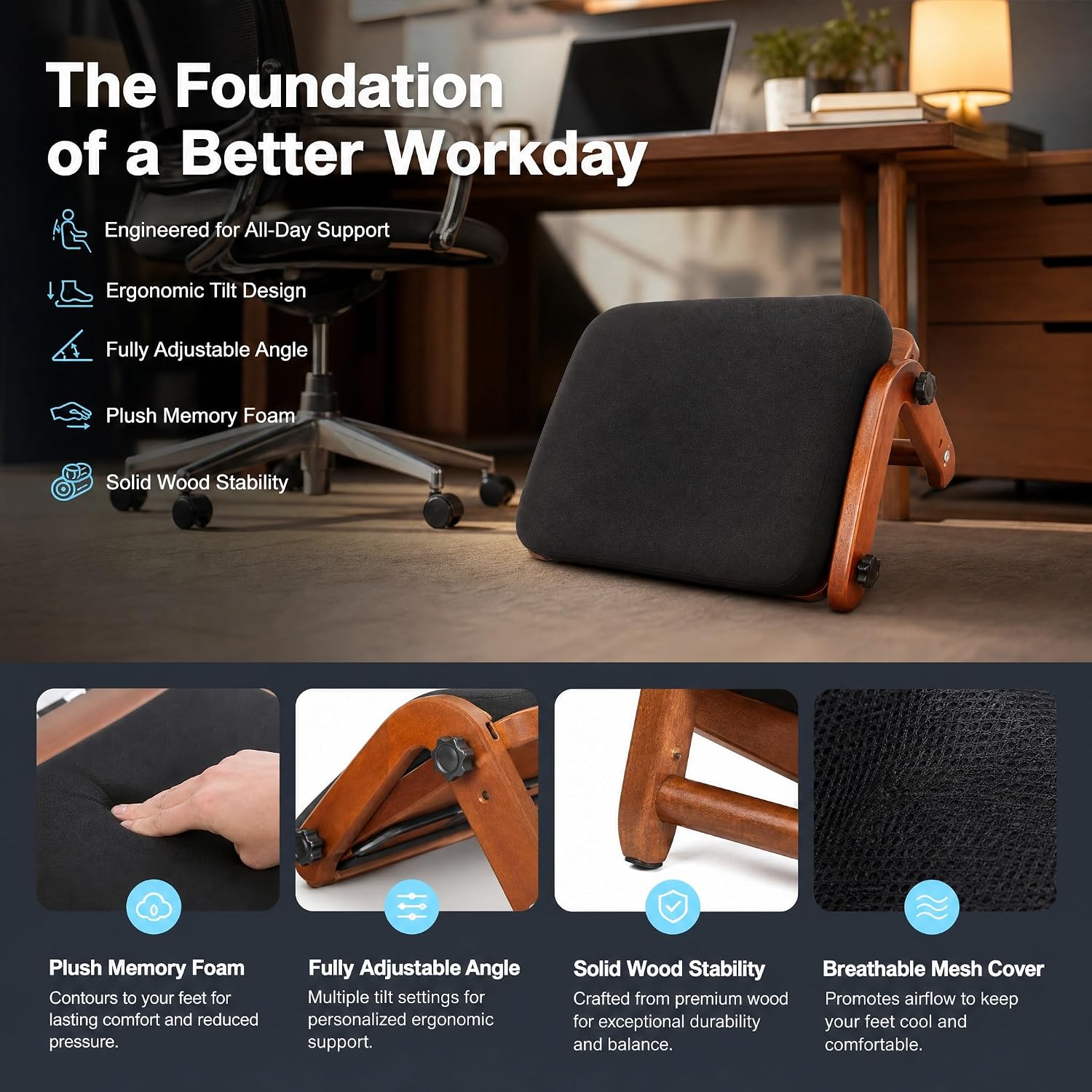 FleiSleep V-Shaped Under Desk Foot Rest Stool, Ergonomic Soft Cushioned Footrest for Office, Gaming & Home Working