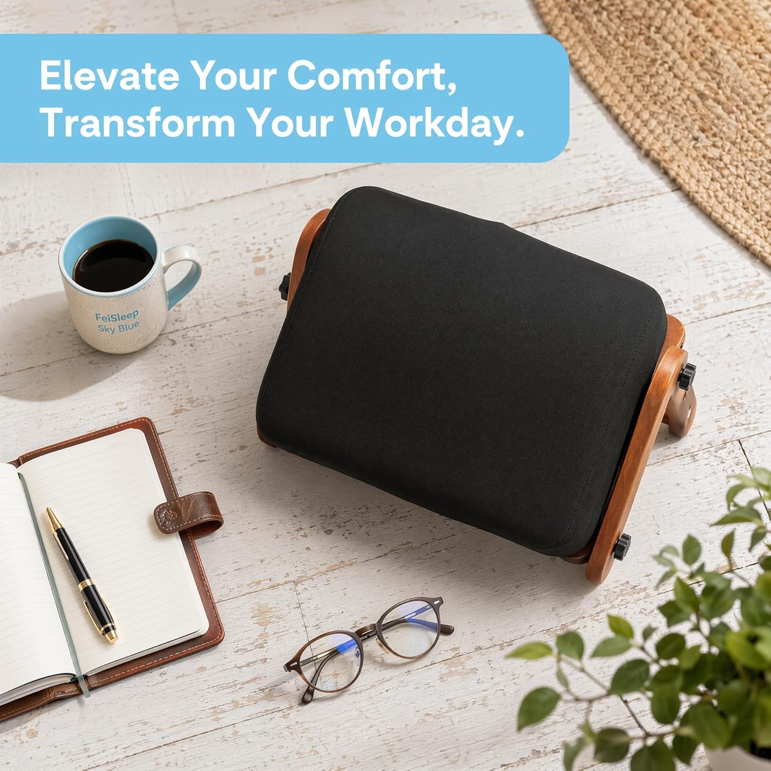 FleiSleep V-Shaped Under Desk Foot Rest Stool, Ergonomic Soft Cushioned Footrest for Office, Gaming & Home Working