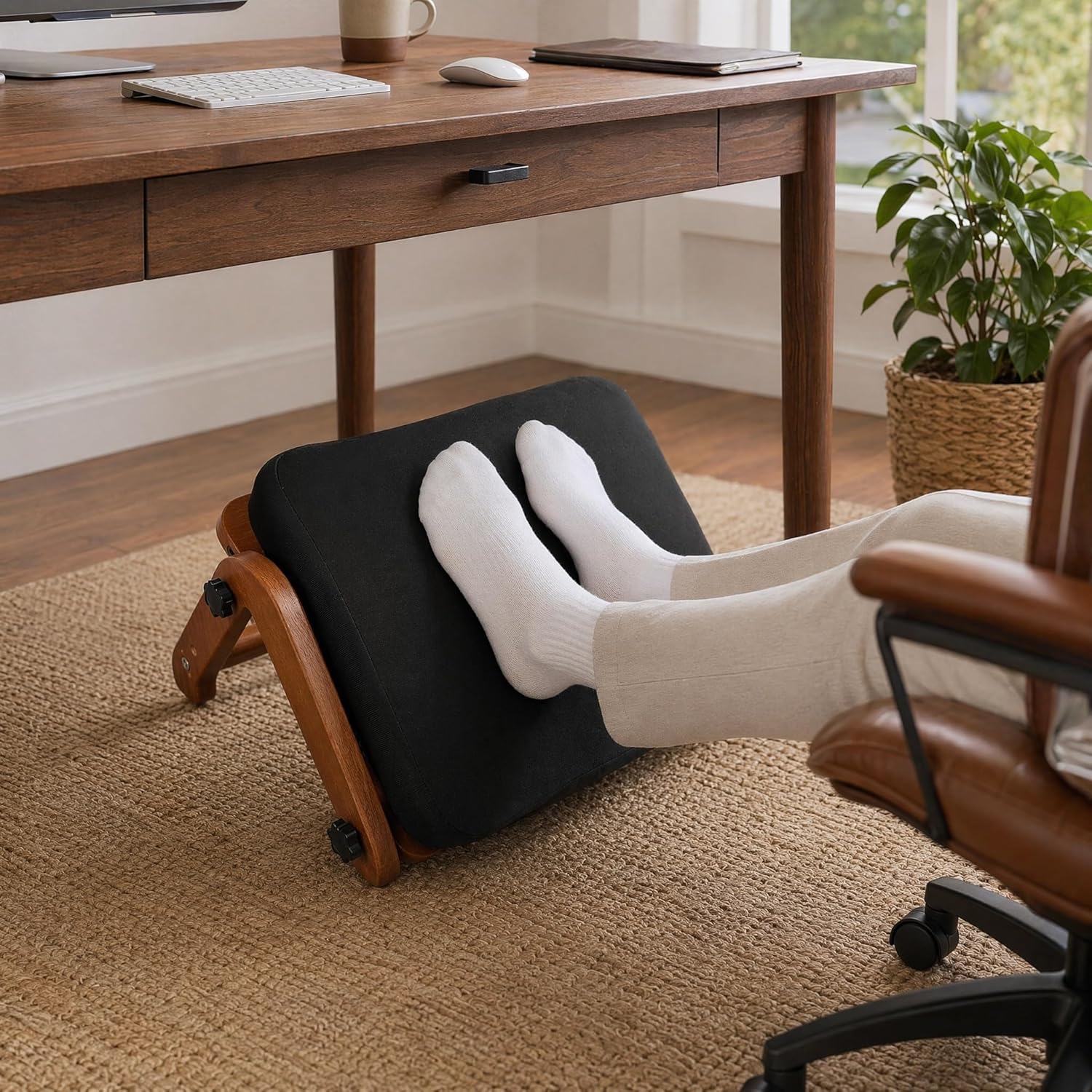 FleiSleep V-Shaped Under Desk Foot Rest Stool, Ergonomic Soft Cushioned Footrest for Office, Gaming & Home Working