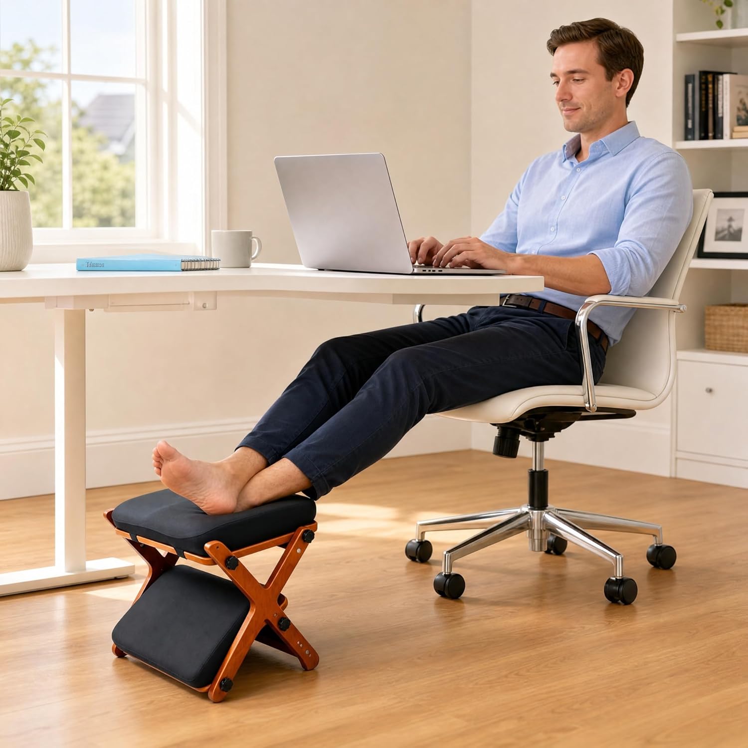 FleiSleep X-Shaped Under Desk Foot Rest Stool, Ergonomic Soft Cushioned Footrest for Office Desk, Home Gaming & Working