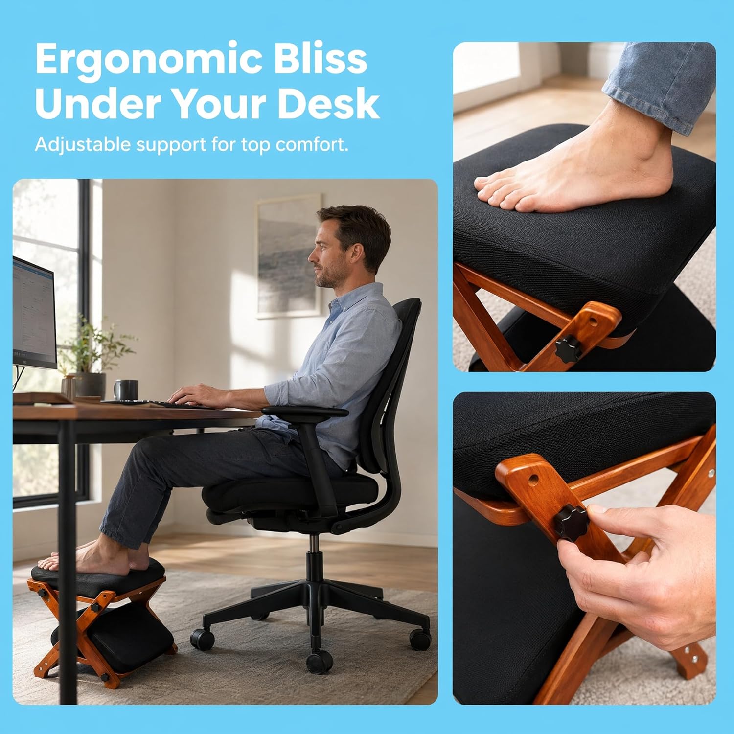 FleiSleep X-Shaped Under Desk Foot Rest Stool, Ergonomic Soft Cushioned Footrest for Office Desk, Home Gaming & Working