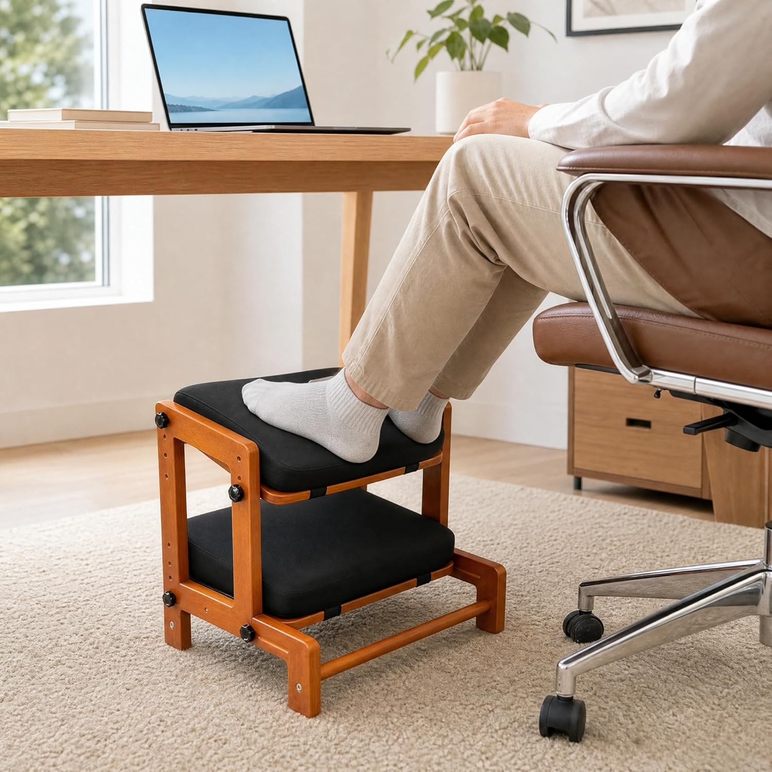 H-Shaped Under Desk Foot Rest Stool with Soft Cushion, Ergonomic Office Footrest for Home & Gaming