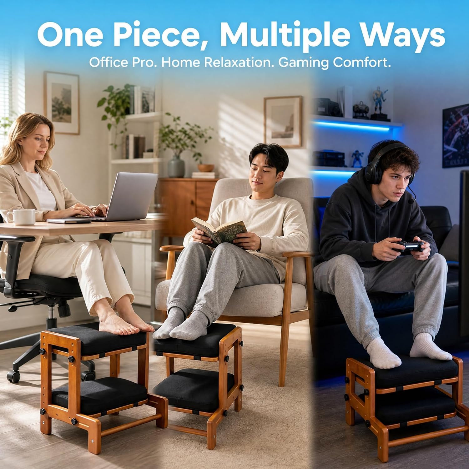 H-Shaped Under Desk Foot Rest Stool with Soft Cushion, Ergonomic Office Footrest for Home & Gaming