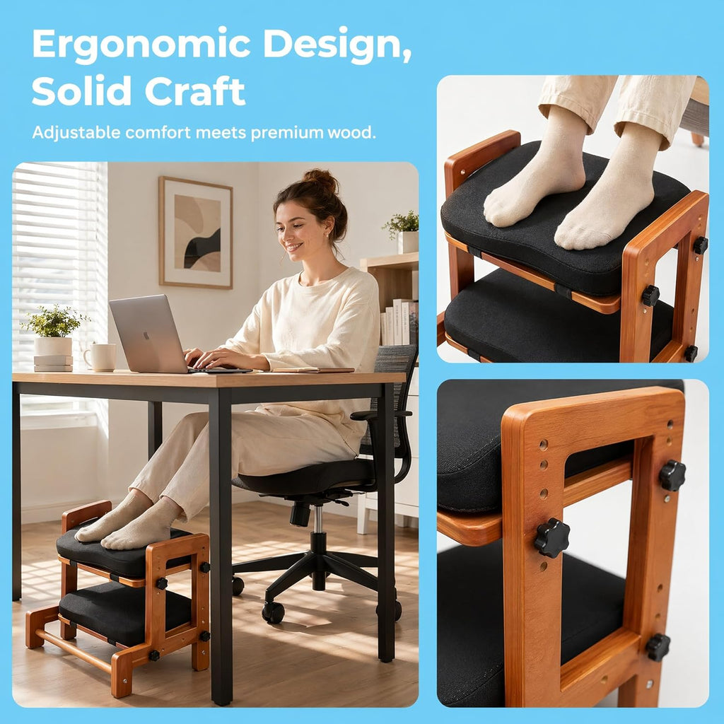H-Shaped Under Desk Foot Rest Stool with Soft Cushion, Ergonomic Office Footrest for Home & Gaming