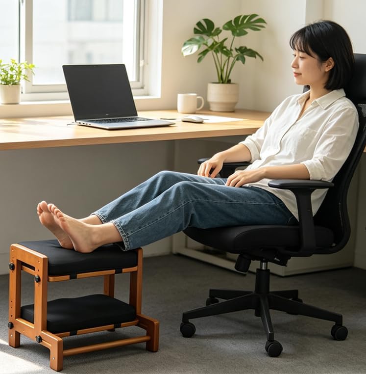 H-Shaped Under Desk Foot Rest Stool with Soft Cushion, Ergonomic Office Footrest for Home & Gaming
