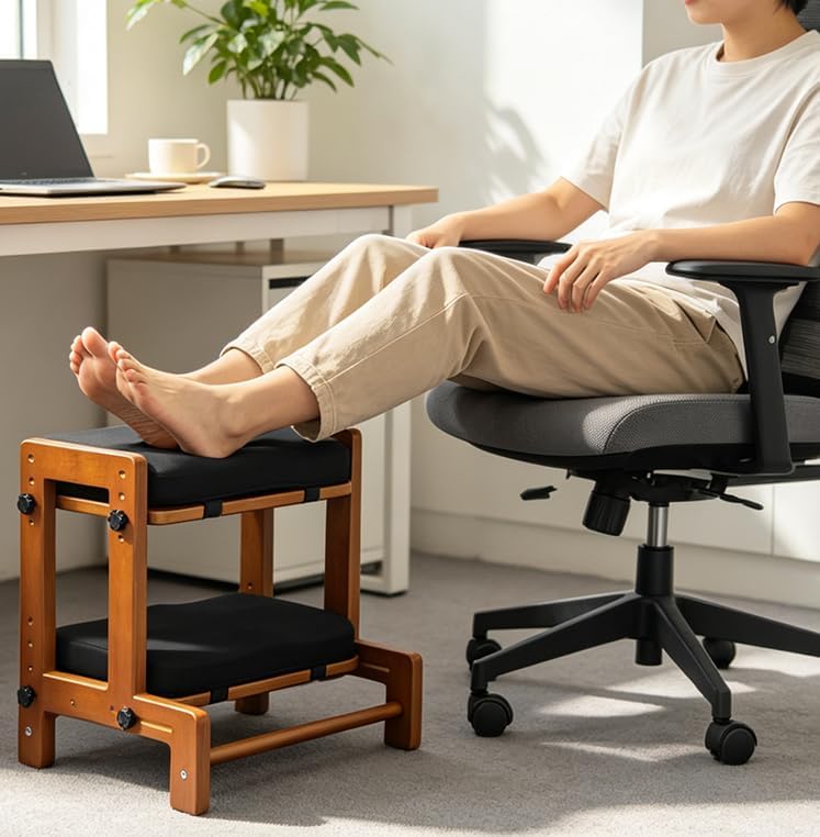 H-Shaped Under Desk Foot Rest Stool with Soft Cushion, Ergonomic Office Footrest for Home & Gaming