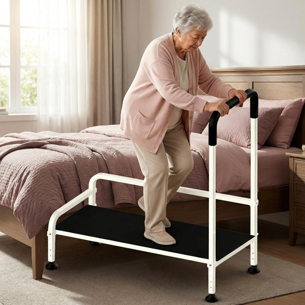 Seniors Assist Step Stool with Support Handrail, Non-Slip Platform, Height Adjustable, Multi-Purpose Household Mobility Foot Stool