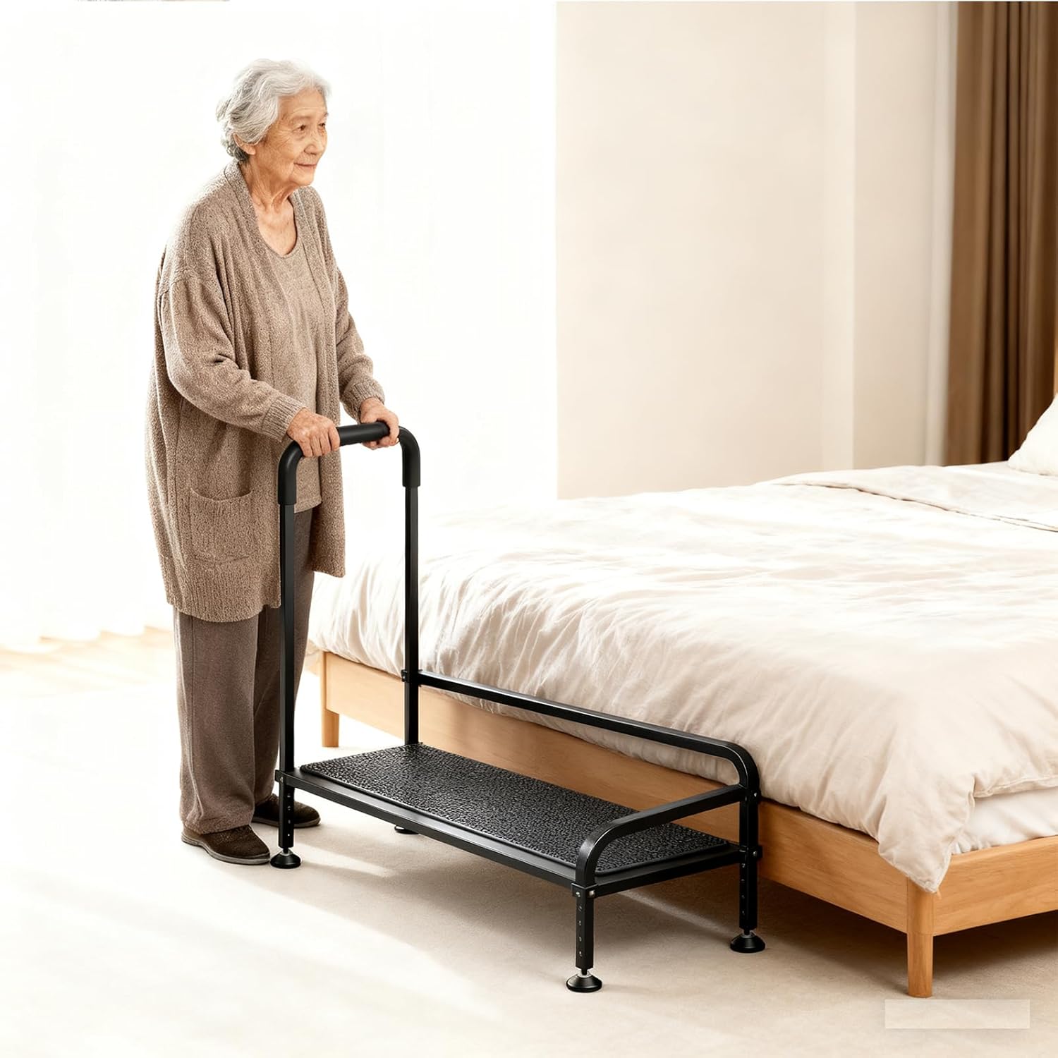 Seniors Assist Step Stool with Support Handrail, Non-Slip Platform, Height Adjustable, Multi-Purpose Household Mobility Foot Stool