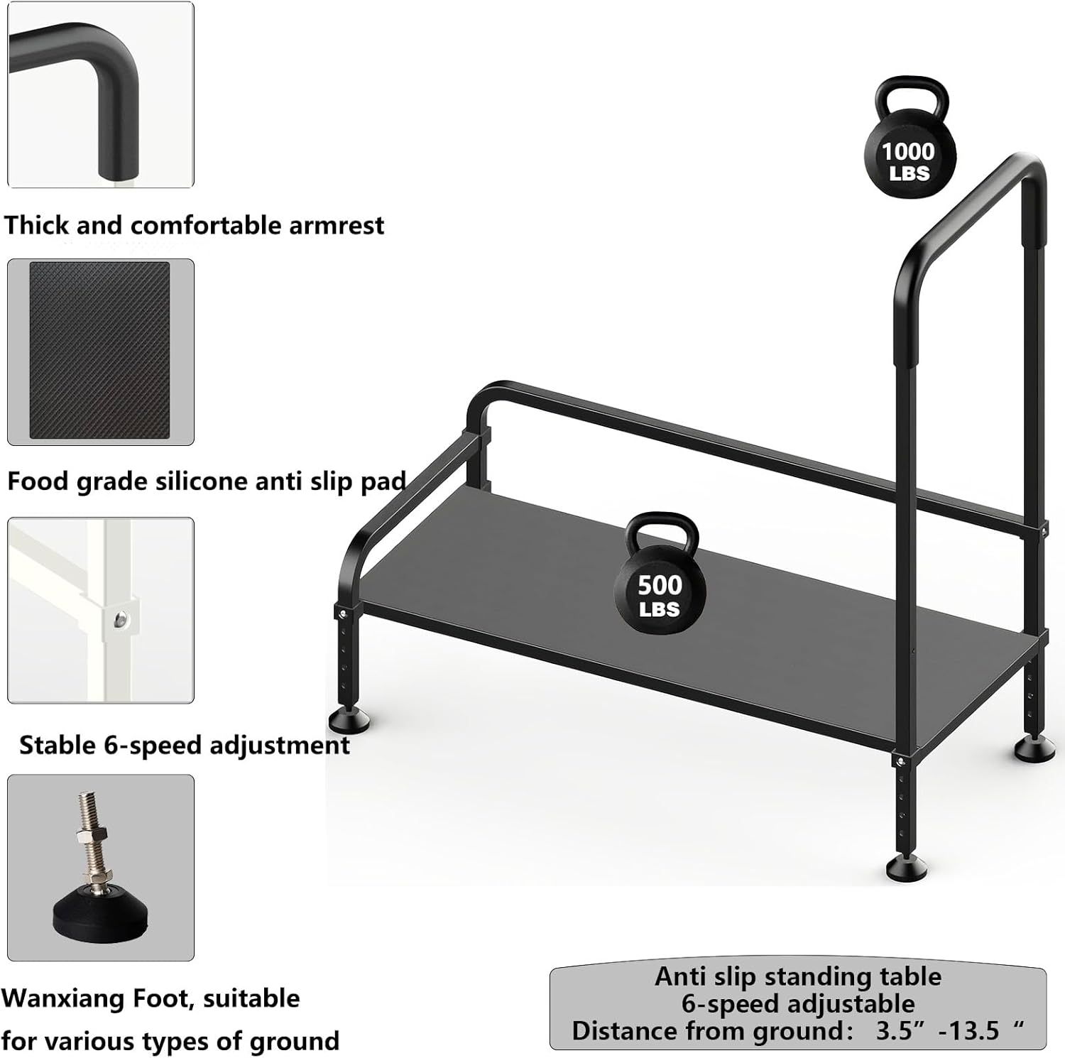 Seniors Assist Step Stool with Support Handrail, Non-Slip Platform, Height Adjustable, Multi-Purpose Household Mobility Foot Stool