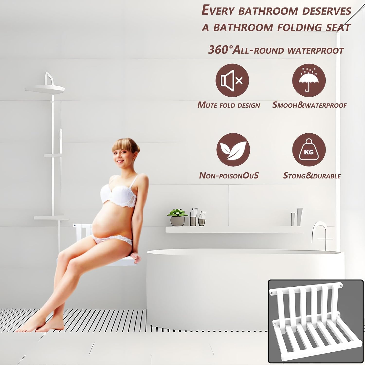 The folding stool is made of beech wood and can withstand 400 pounds. The surface is coated with Walnut paint and polished. Used for changing shoes, showering, folding bedside table
