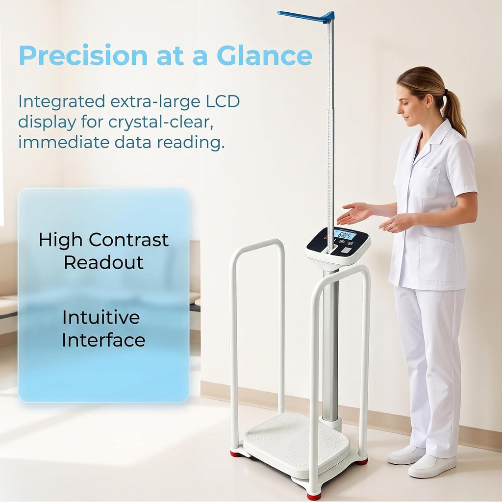 Armrest Electronic Height and Weight Scale with Height Rod, 420 LB Capacity, Digital Body Measuring Scale for Home Clinic
