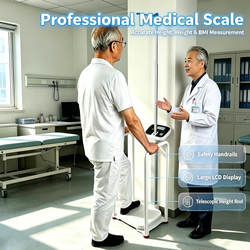Armrest Electronic Height and Weight Scale with Height Rod, 420 LB Capacity, Digital Body Measuring Scale for Home Clinic