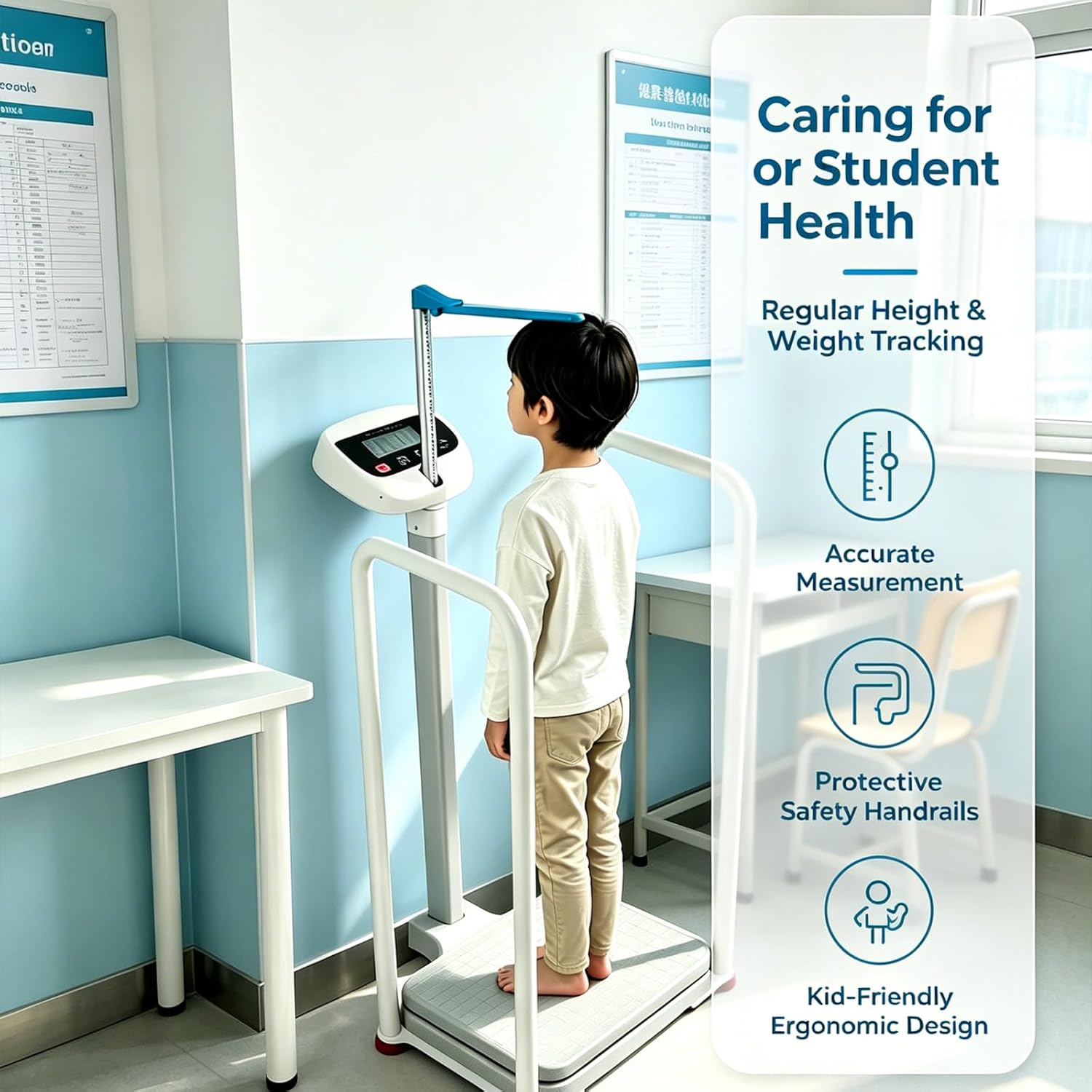 Armrest Electronic Height and Weight Scale with Height Rod, 420 LB Capacity, Digital Body Measuring Scale for Home Clinic