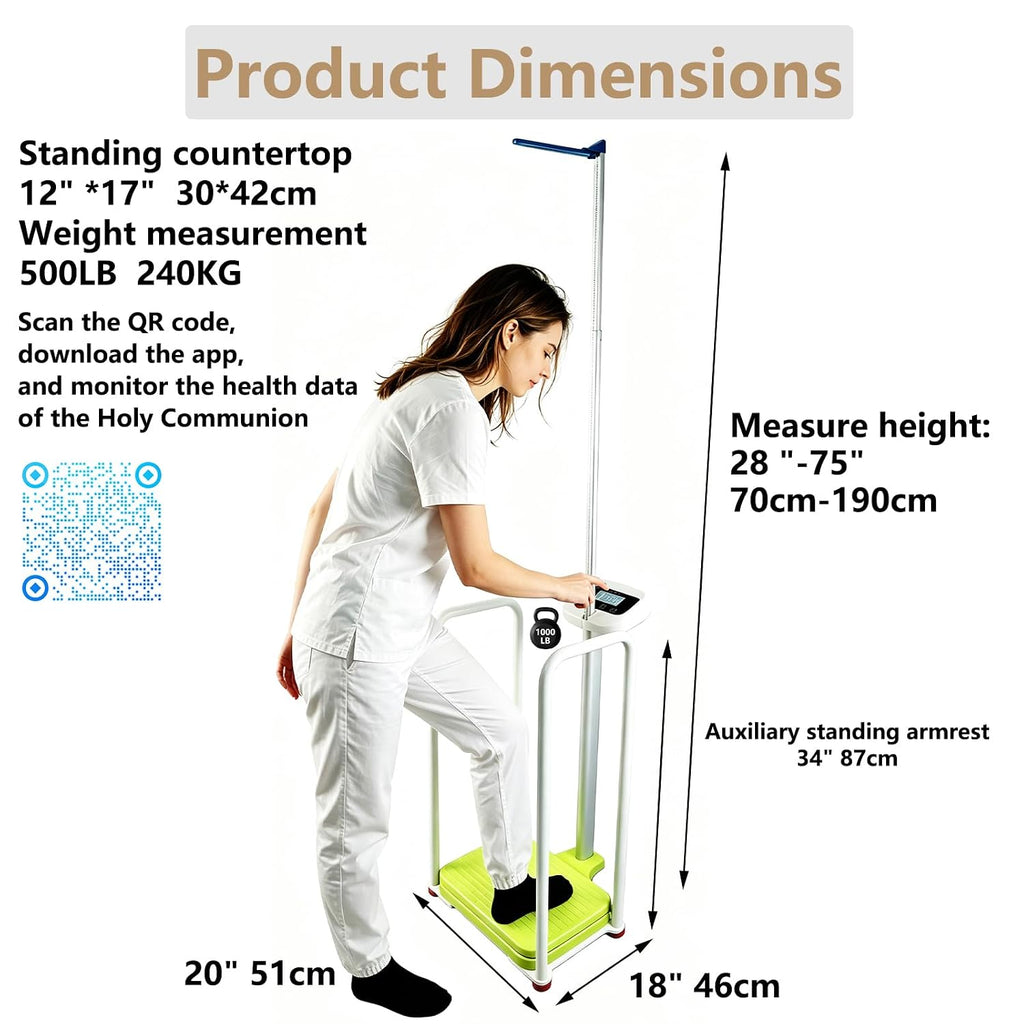 Armrest Electronic Height and Weight Scale with Height Rod, 420 LB Capacity, Digital Body Measuring Scale for Home Clinic