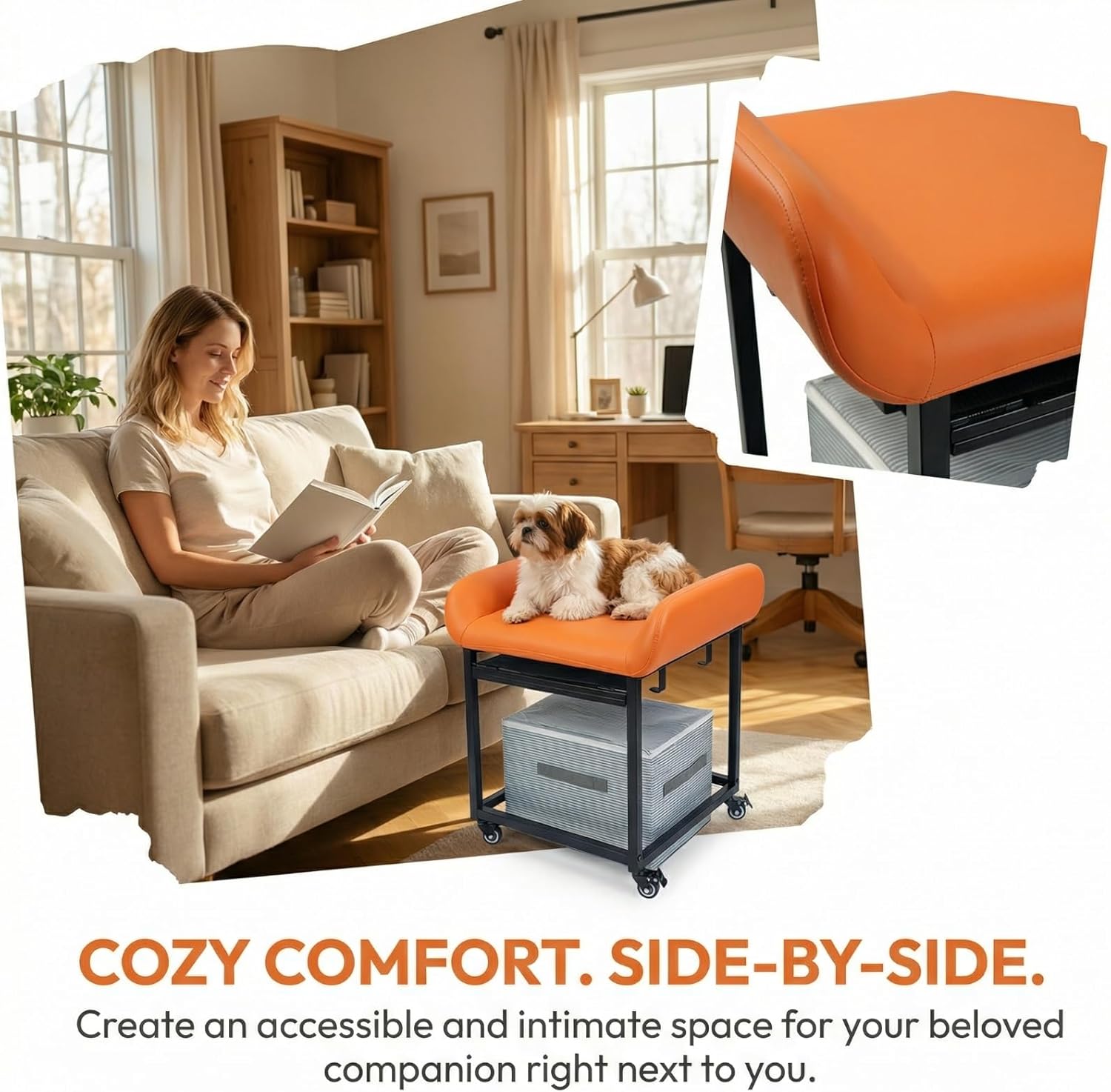 FleiSleep Anti-Slip Pet Stairs with Storage Drawers, Retractable Dog Ramp Seat for Bed & Sofa