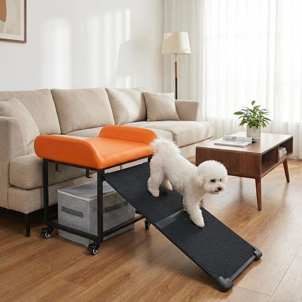 FleiSleep Anti-Slip Pet Stairs with Storage Drawers, Retractable Dog Ramp Seat for Bed & Sofa