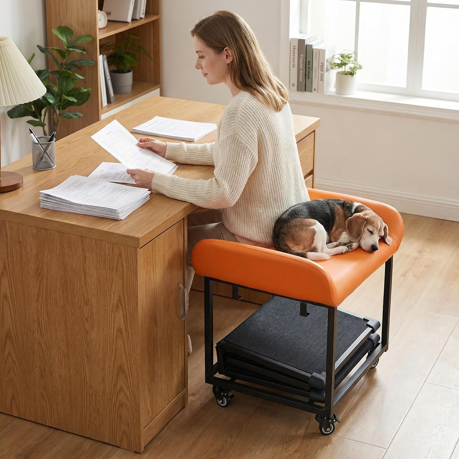 FleiSleep Anti-Slip Pet Stairs with Storage Drawers, Retractable Dog Ramp Seat for Bed & Sofa