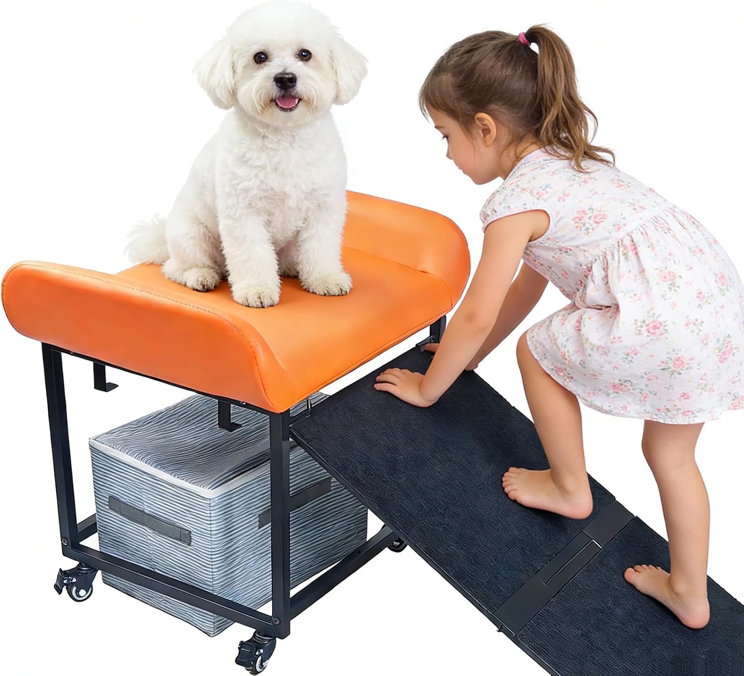FleiSleep Anti-Slip Pet Stairs with Storage Drawers, Retractable Dog Ramp Seat for Bed & Sofa