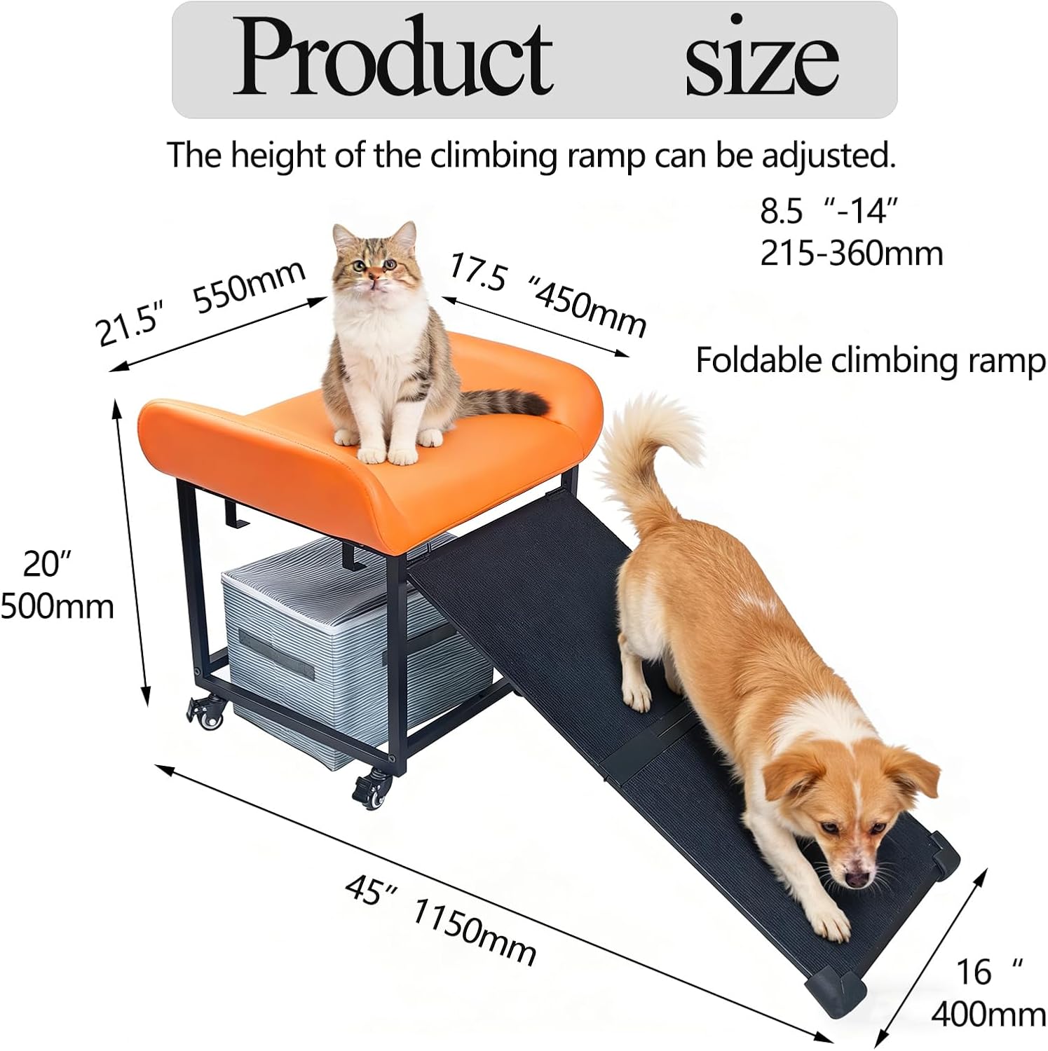 FleiSleep Anti-Slip Pet Stairs with Storage Drawers, Retractable Dog Ramp Seat for Bed & Sofa