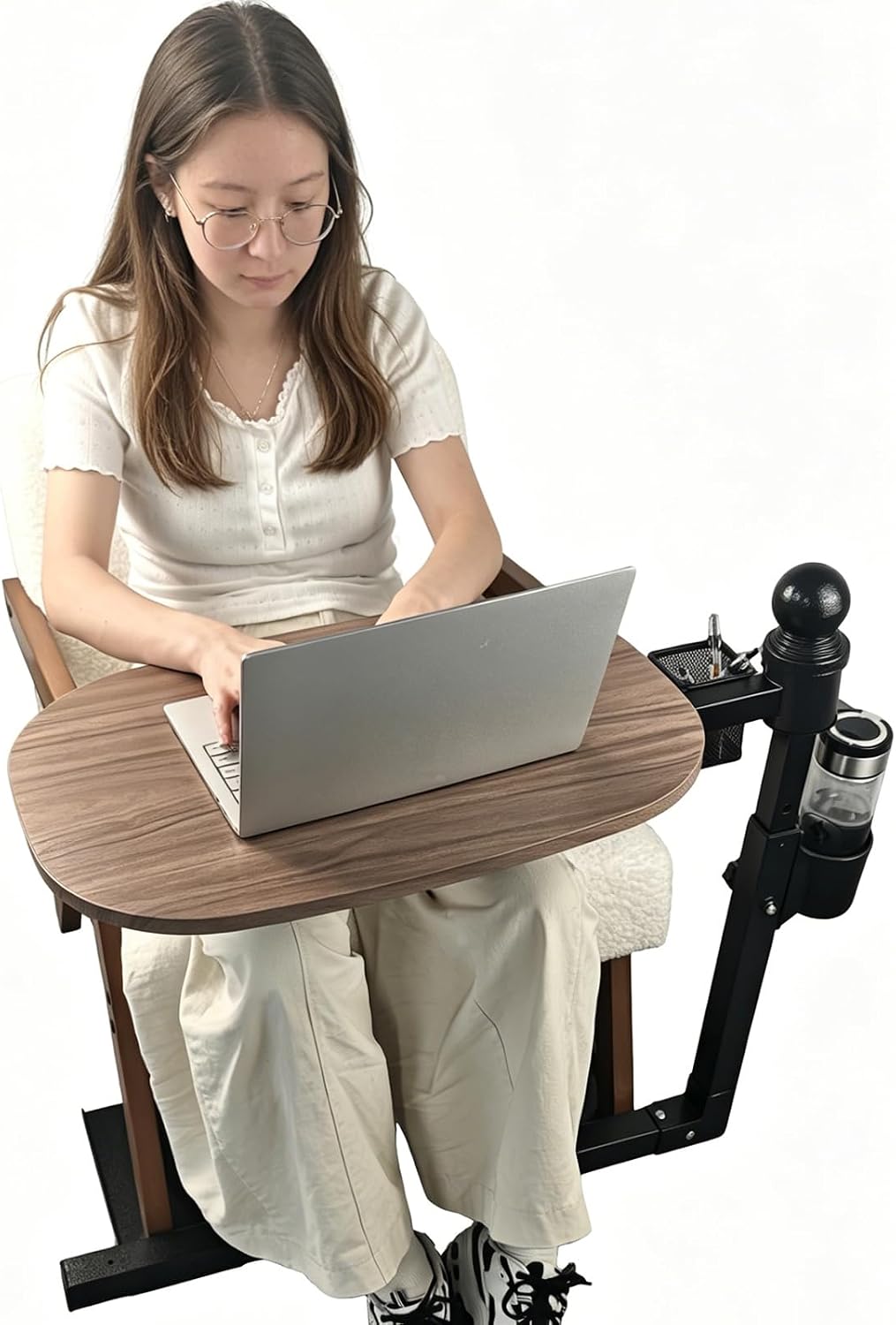 Auxiliary tray 360 ° rotating height adjustable rotating TV, computer desk, car five function auxiliary safety handle
