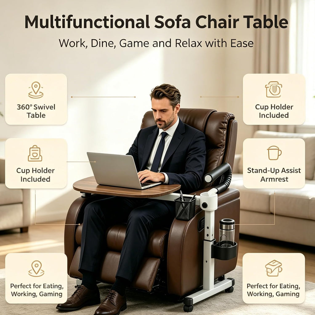 Auxiliary tray 360 ° rotating height adjustable rotating TV, computer desk, car five function auxiliary safety handle