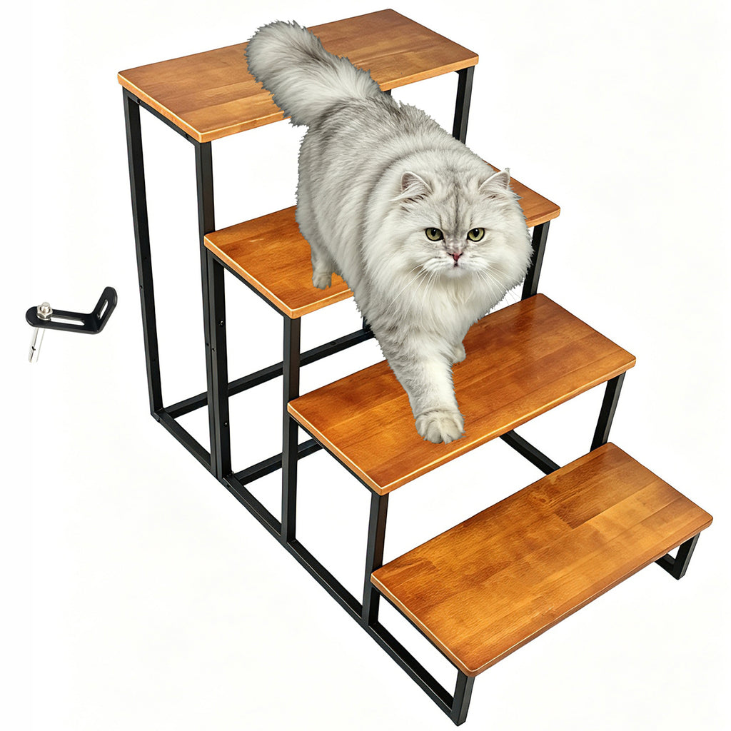 Solid Wood Step Display Rack, Industrial Metal Frame Ladder Shelf, 23 x 10 Inch Wooden Tiered Stand for Retail Vendor, Market, Countertop Plant & Merchandise Display