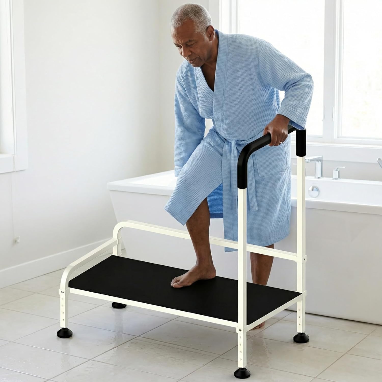 Seniors Assist Step Stool with Support Handrail, Non-Slip Platform, Height Adjustable, Multi-Purpose Household Mobility Foot Stool