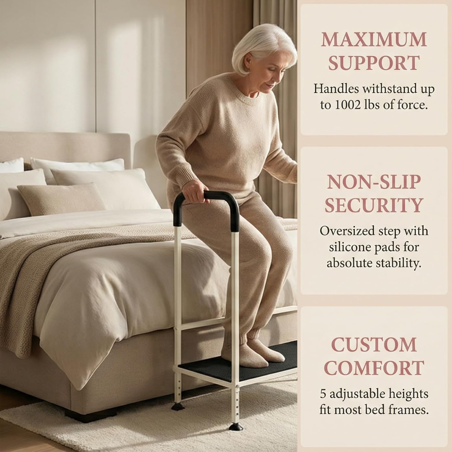 Seniors Assist Step Stool with Support Handrail, Non-Slip Platform, Height Adjustable, Multi-Purpose Household Mobility Foot Stool