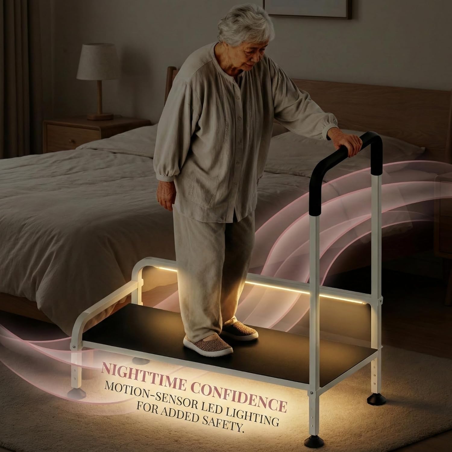 Seniors Assist Step Stool with Support Handrail, Non-Slip Platform, Height Adjustable, Multi-Purpose Household Mobility Foot Stool