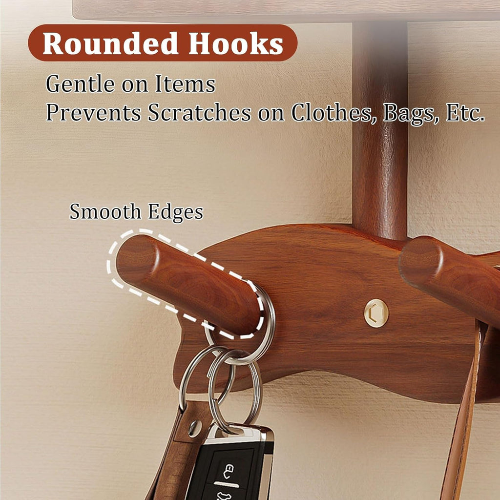Solid Wood Walnut Paint Hanger，Wall Mounted Entrance Hanger, Used for Bathroom and Living Room, Clothes and hat Hooks