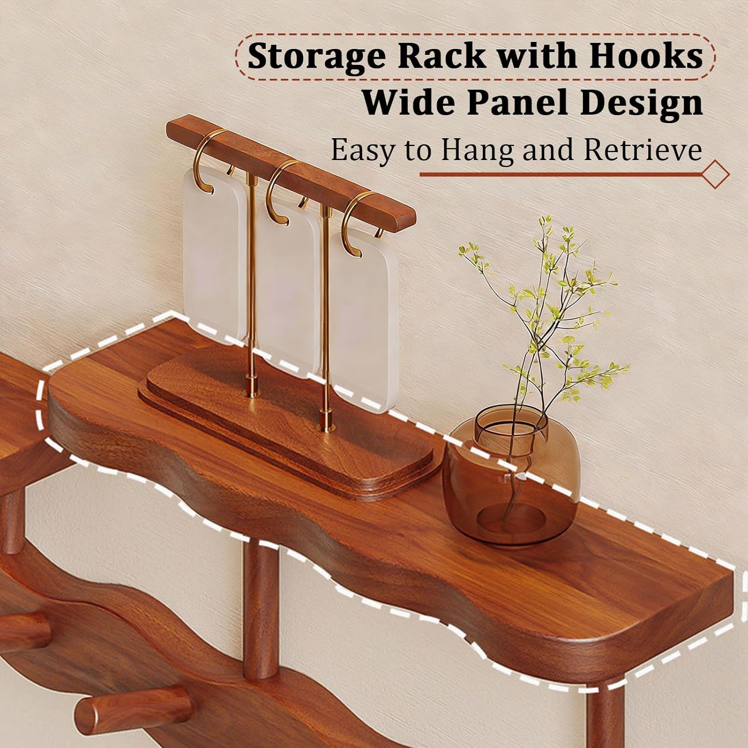 Solid Wood Walnut Paint Hanger，Wall Mounted Entrance Hanger, Used for Bathroom and Living Room, Clothes and hat Hooks