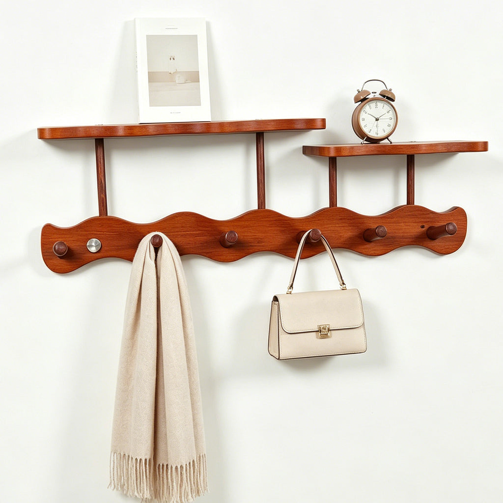Solid Wood Walnut Paint Hanger，Wall Mounted Entrance Hanger, Used for Bathroom and Living Room, Clothes and hat Hooks