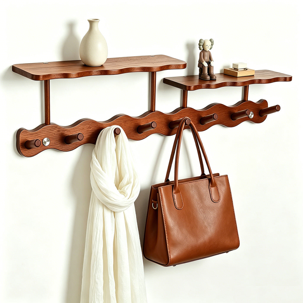 Solid Wood Walnut Paint Hanger，Wall Mounted Entrance Hanger, Used for Bathroom and Living Room, Clothes and hat Hooks
