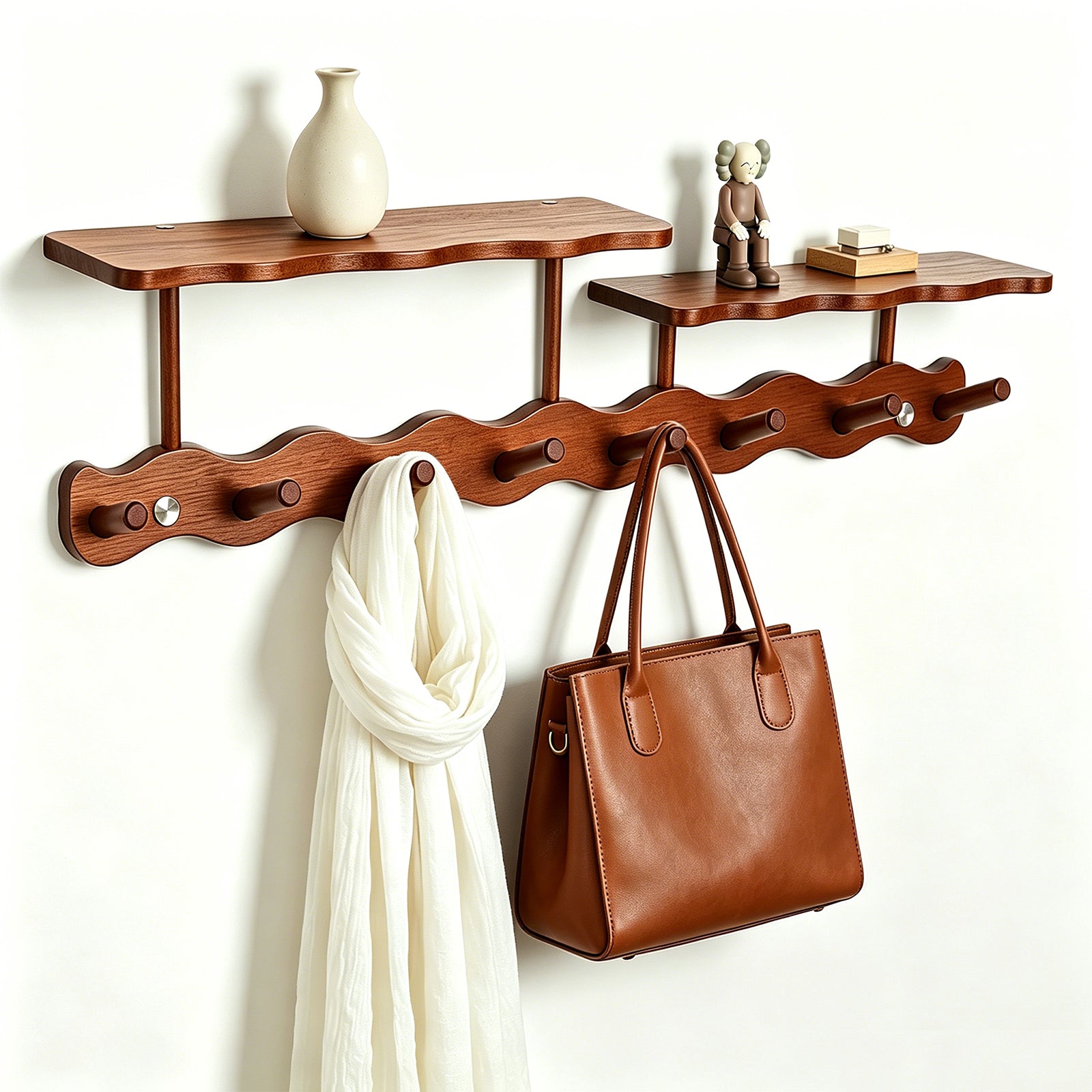 Solid Wood Walnut Paint Hanger，Wall Mounted Entrance Hanger, Used for Bathroom and Living Room, Clothes and hat Hooks