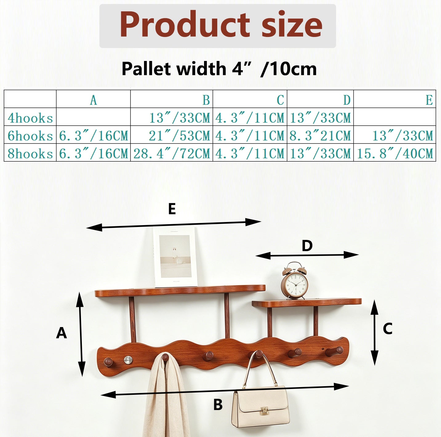 Solid Wood Walnut Paint Hanger，Wall Mounted Entrance Hanger, Used for Bathroom and Living Room, Clothes and hat Hooks